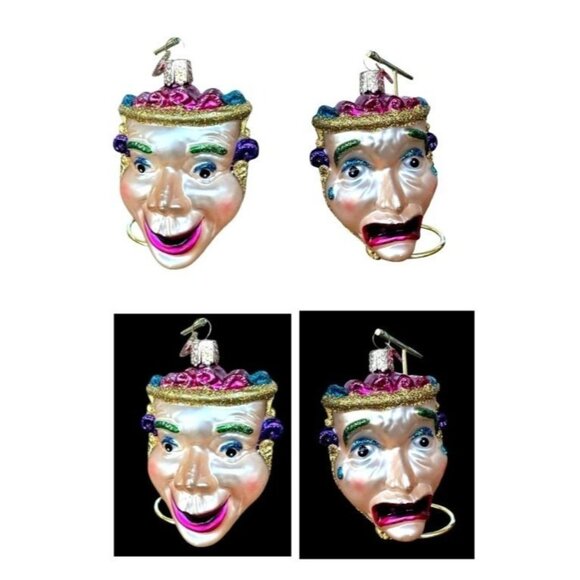 VTG Old World Christmas Comedy Tragedy Ornament Glass Mask Theater New Rare OWC - Picture 2 of 12